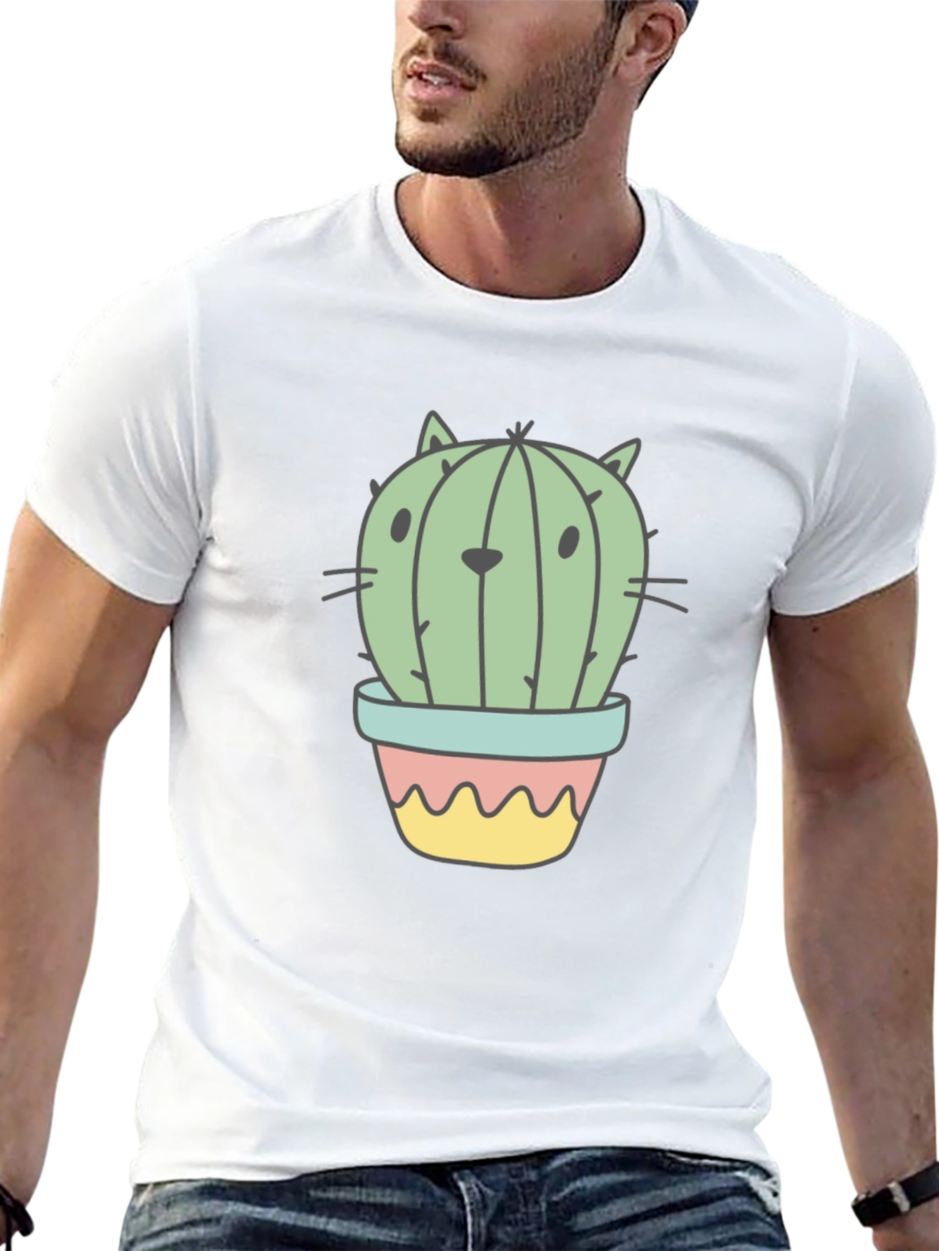 Cactus Cat Graphic T-Shirt - Unique Novelty Tee