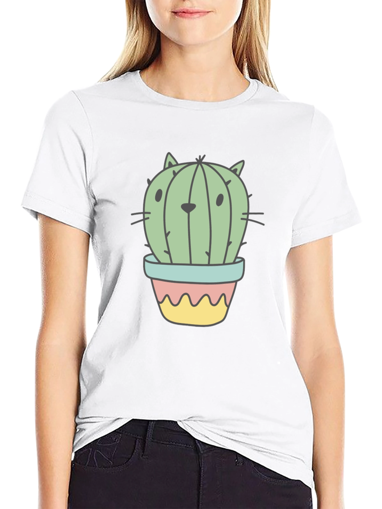 Cactus Cat Graphic T-Shirt - Unique Novelty Tee
