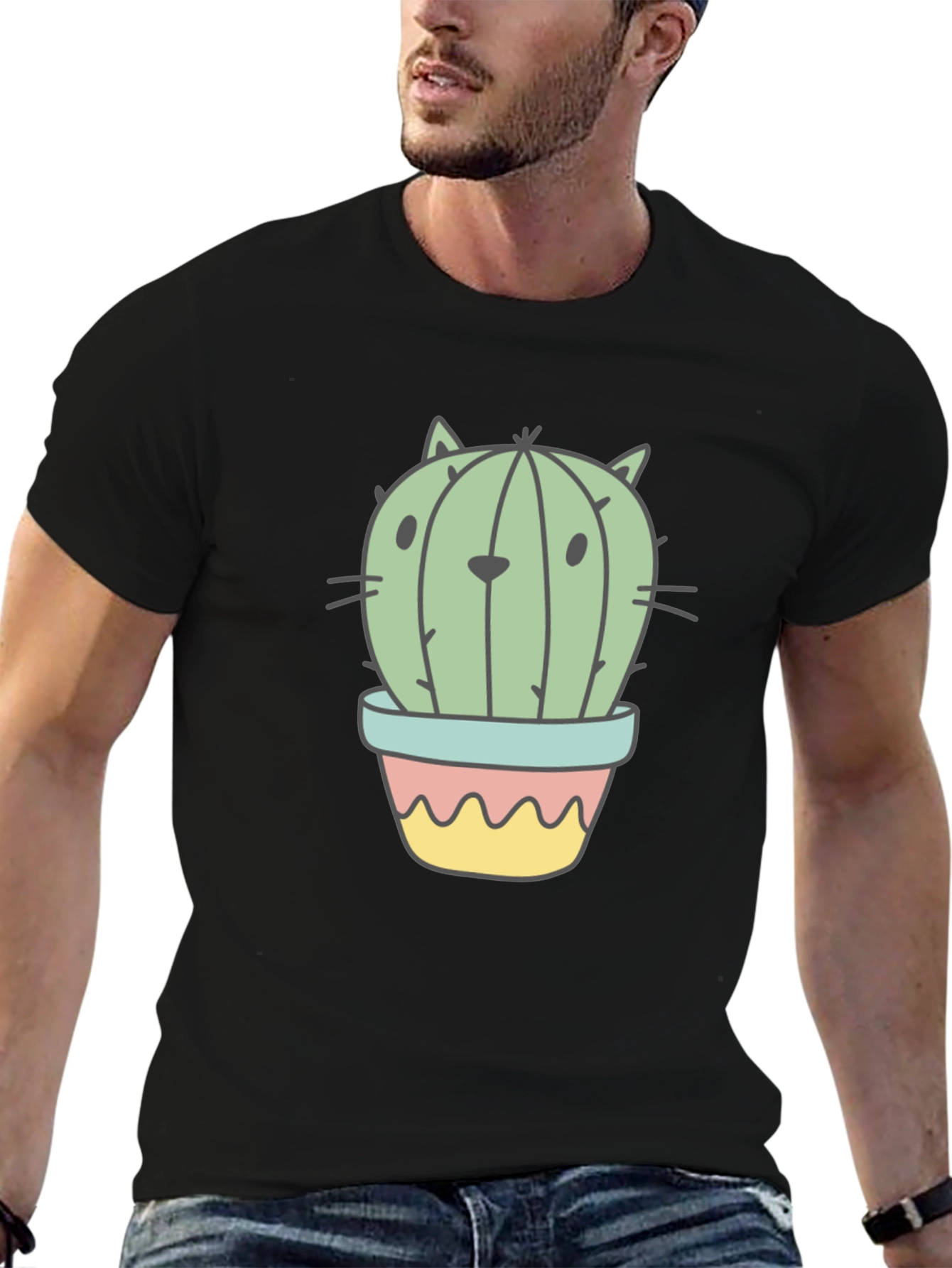 Cactus Cat Graphic T-Shirt - Unique Novelty Tee