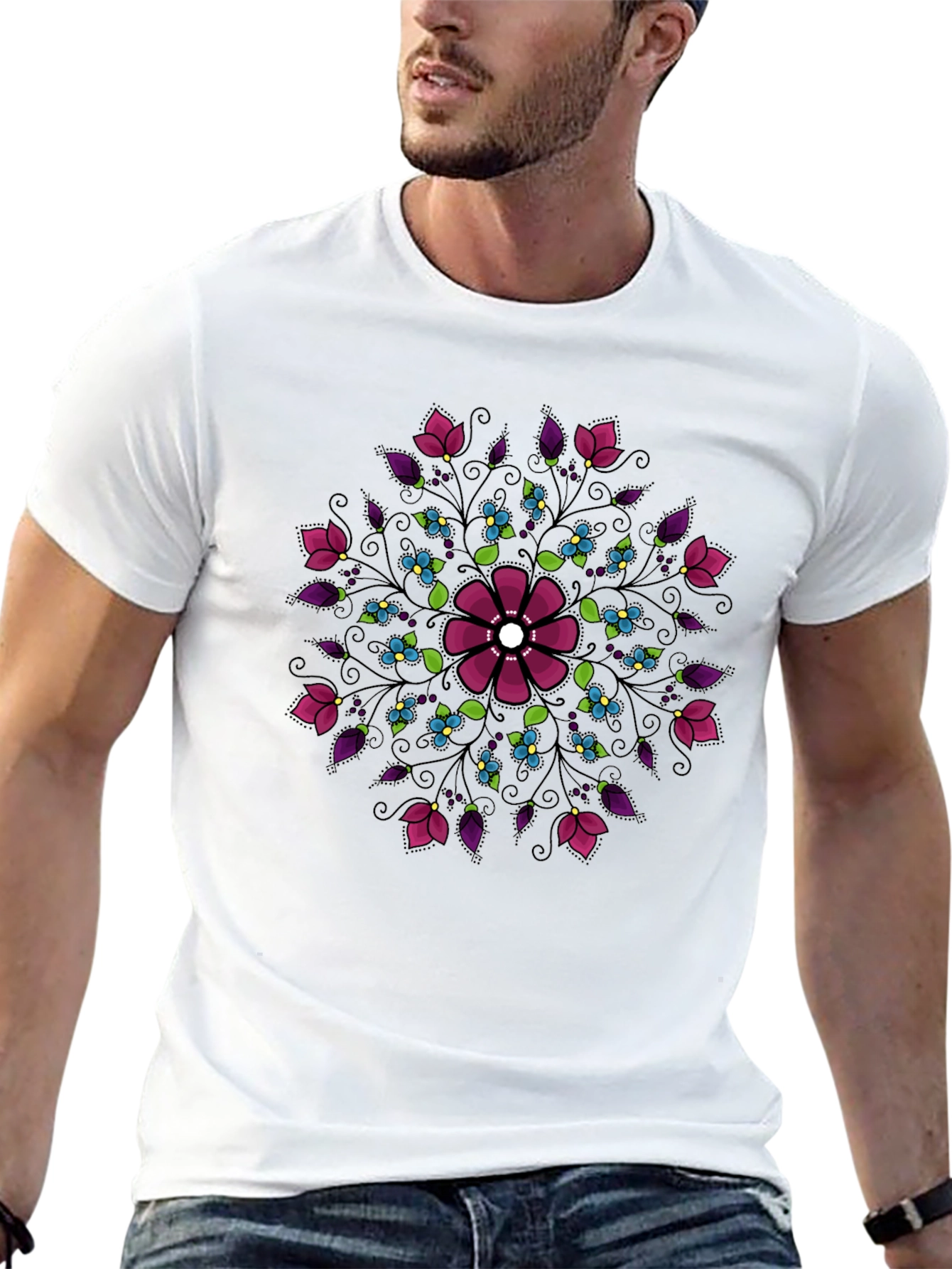 Floral Mandala Graphic Print Crew Neck Tee