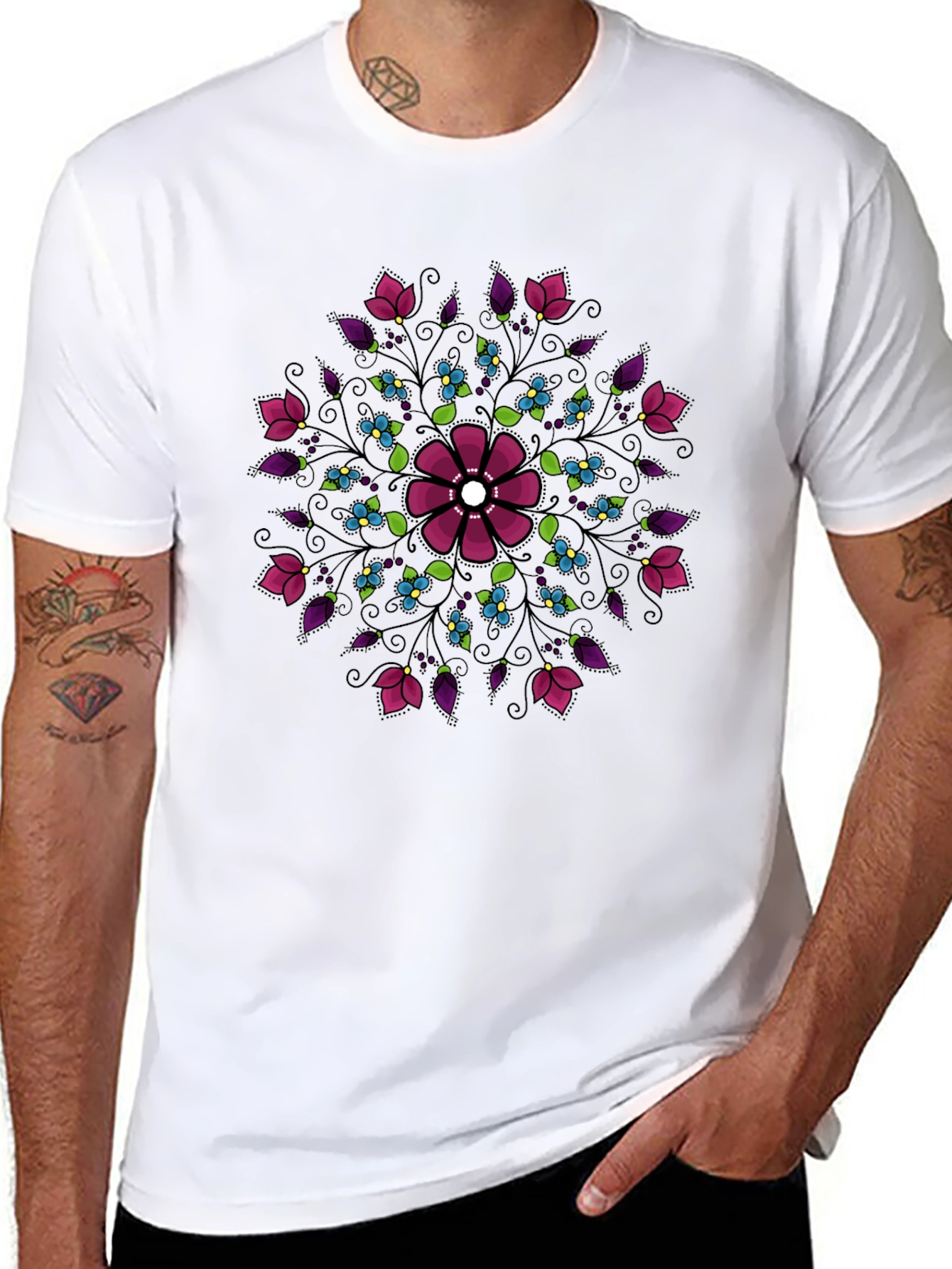 Floral Mandala Graphic Print Crew Neck Tee
