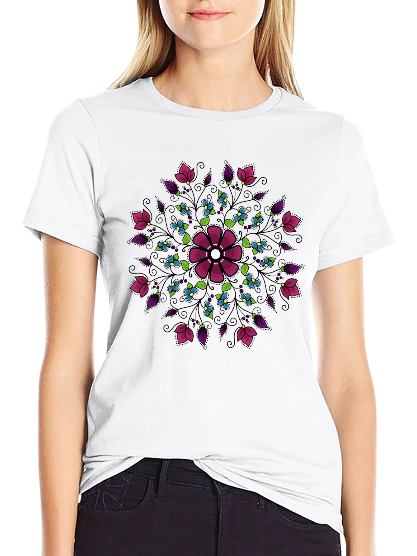 Floral Mandala Graphic Print Crew Neck Tee