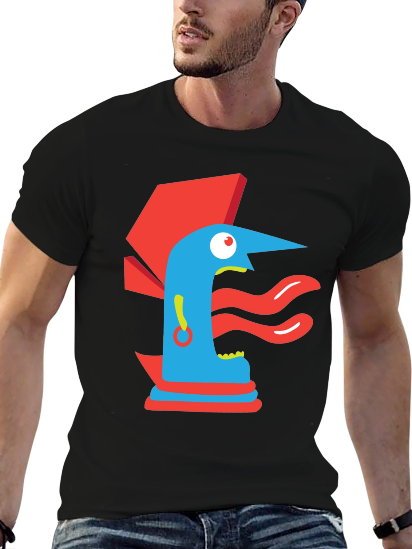Abstract Graphic Print Tee - Modern Art Black T-Shirt