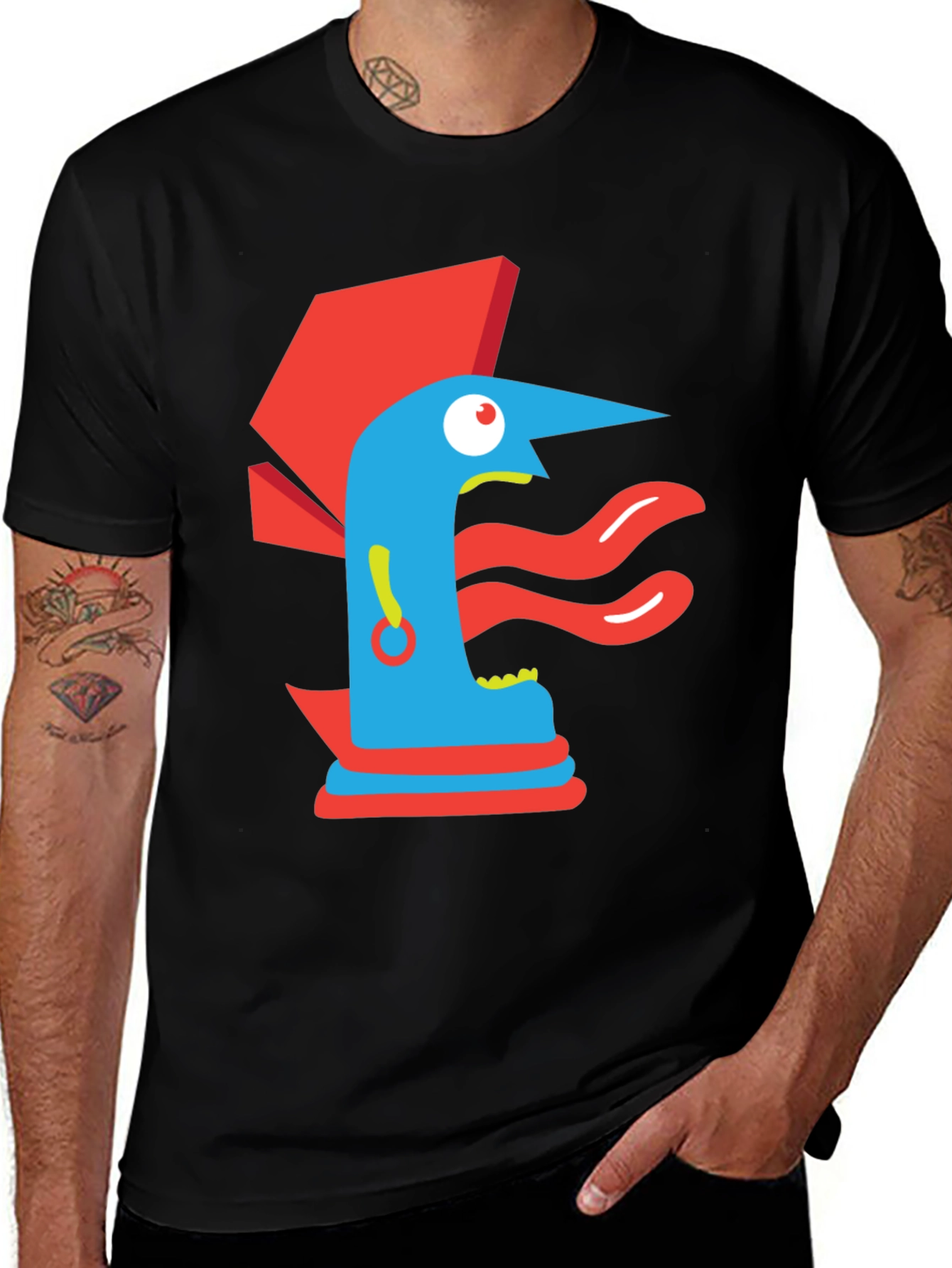 Abstract Graphic Print Tee - Modern Art Black T-Shirt