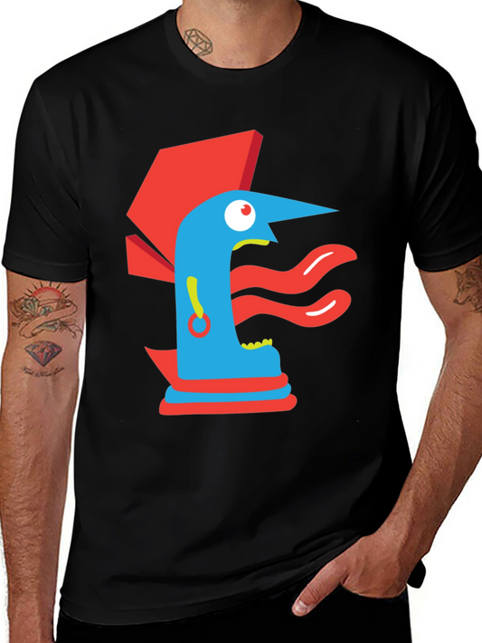 Abstract Graphic Print Tee - Modern Art Black T-Shirt