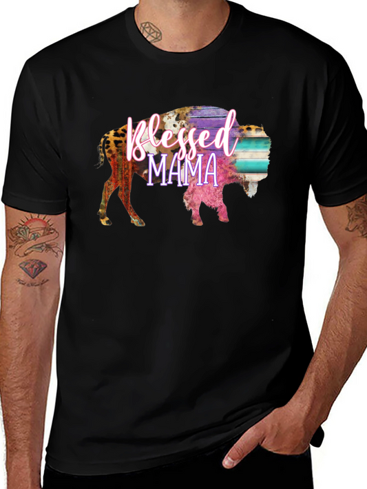 Blessed Mama Bison Graphic Tee - Black