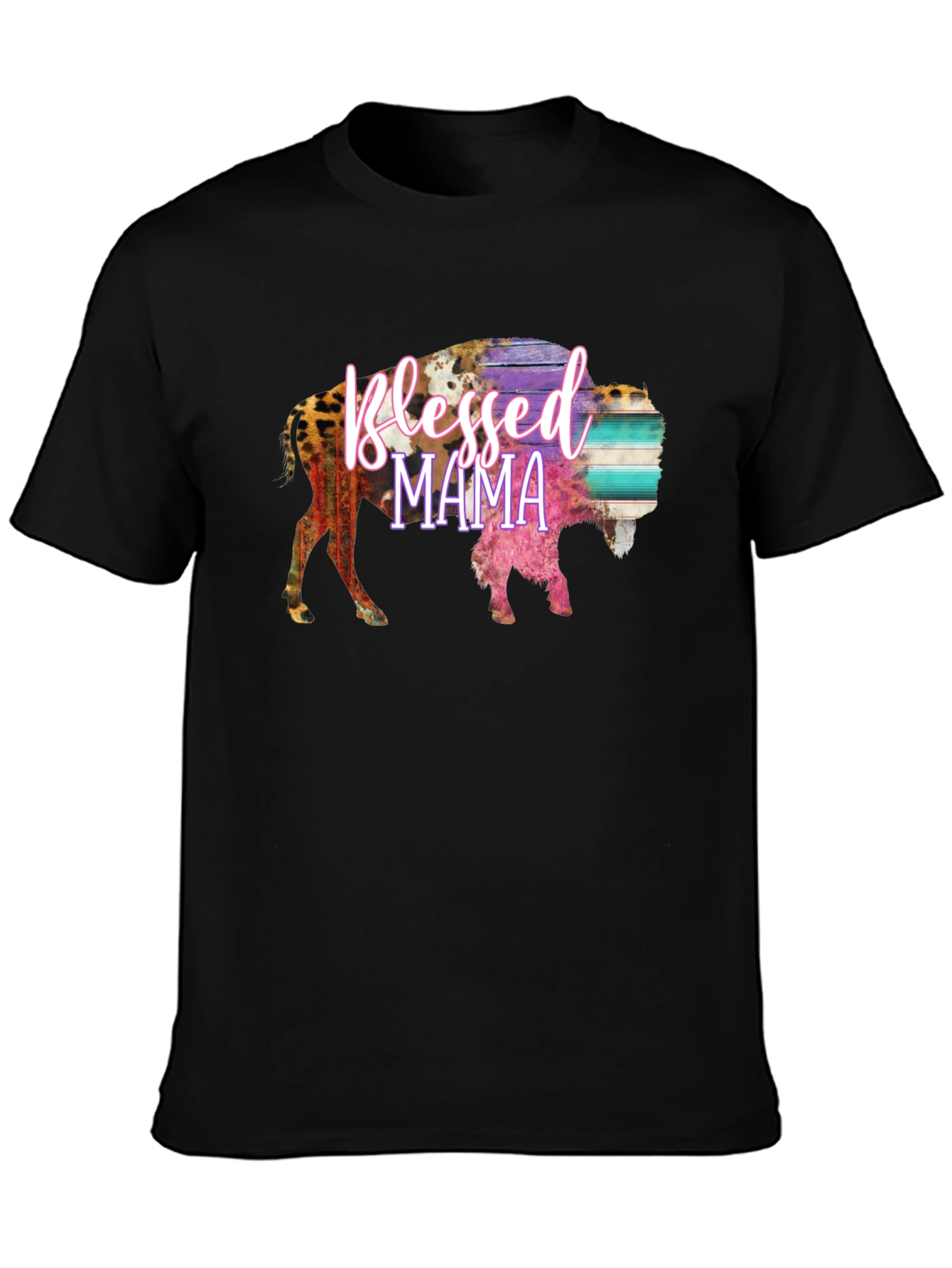 Blessed Mama Bison Graphic Tee - Black