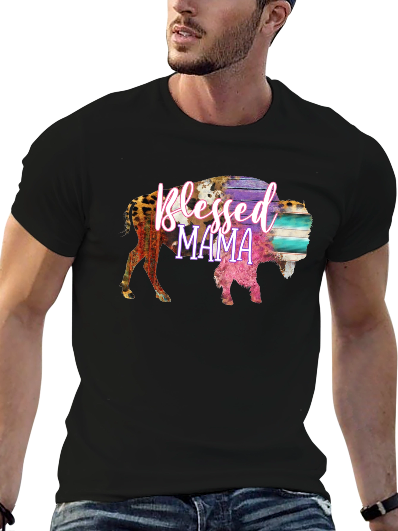 Blessed Mama Bison Graphic Tee - Black