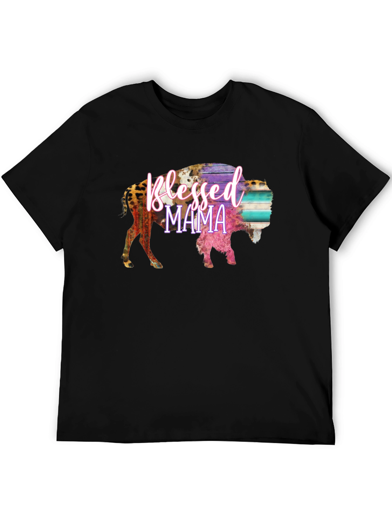 Blessed Mama Bison Graphic Tee - Black