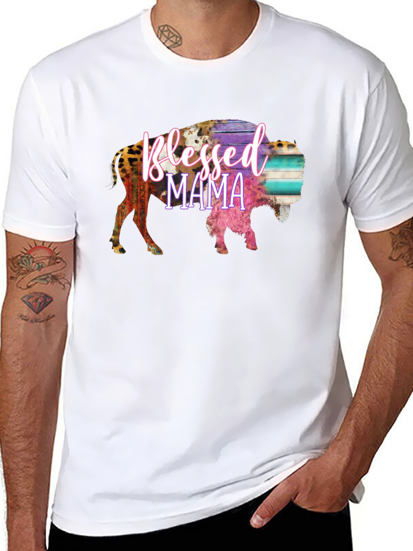 Blessed Mama Bison Graphic Tee - Black