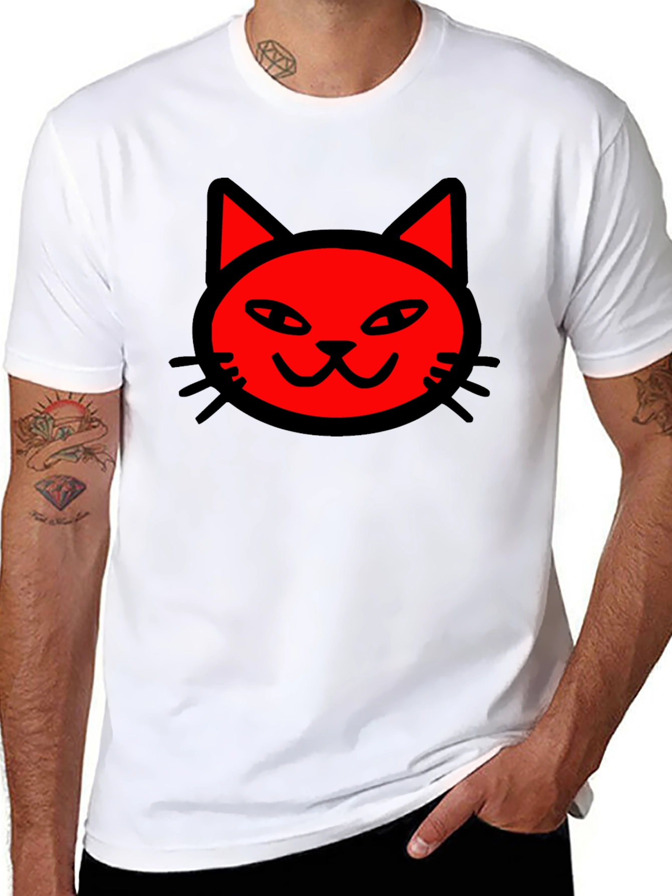 Red Cat Graphic Print Black T-Shirt