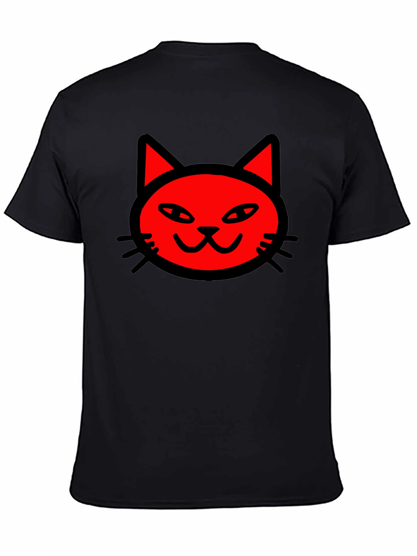Red Cat Graphic Print Black T-Shirt