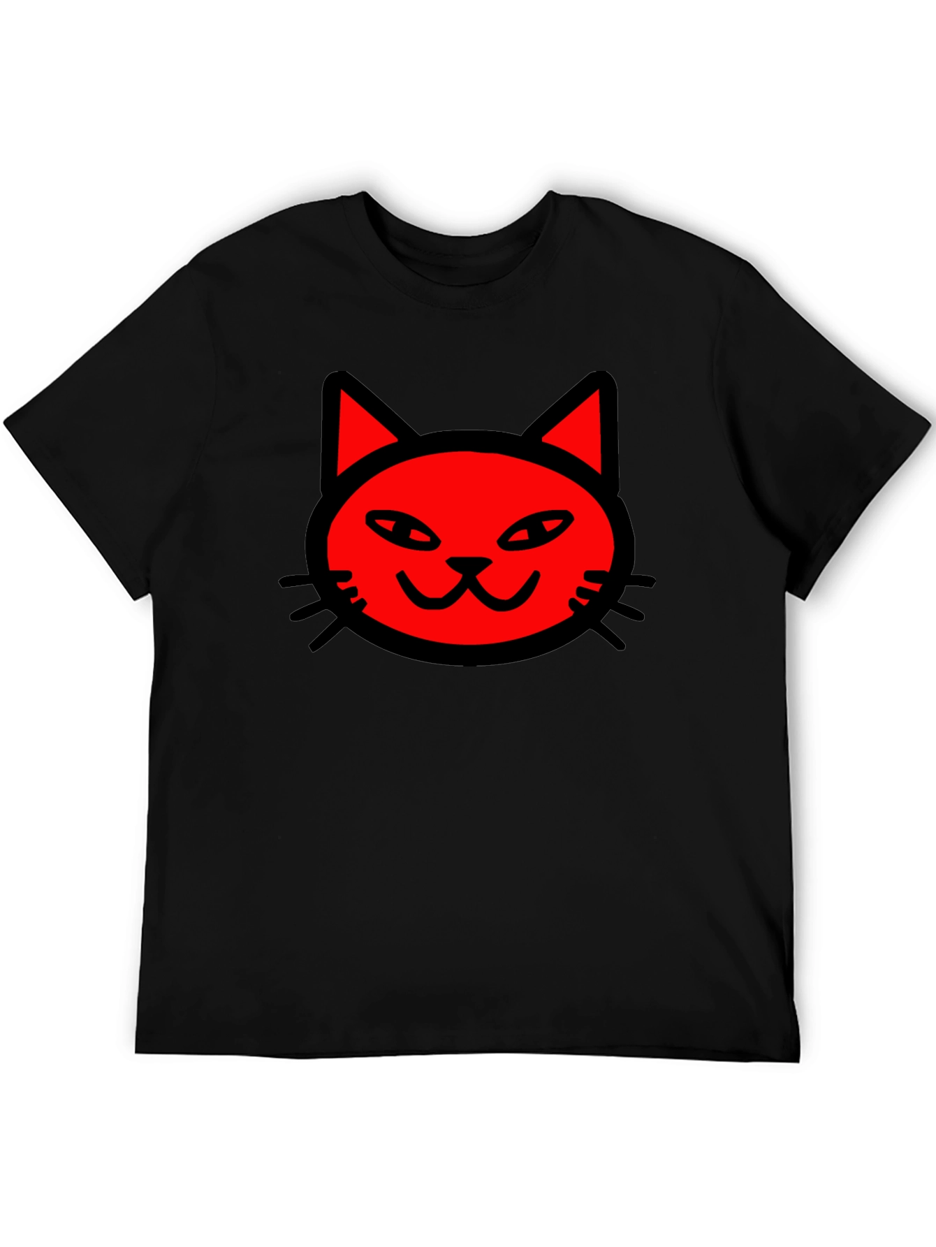 Red Cat Graphic Print Black T-Shirt