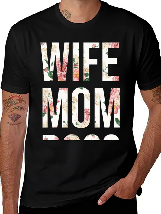 Floral Wife Mom Boss Graphic T-Shirt