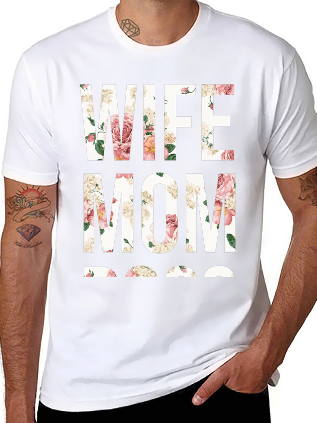 Floral Wife Mom Boss Graphic T-Shirt