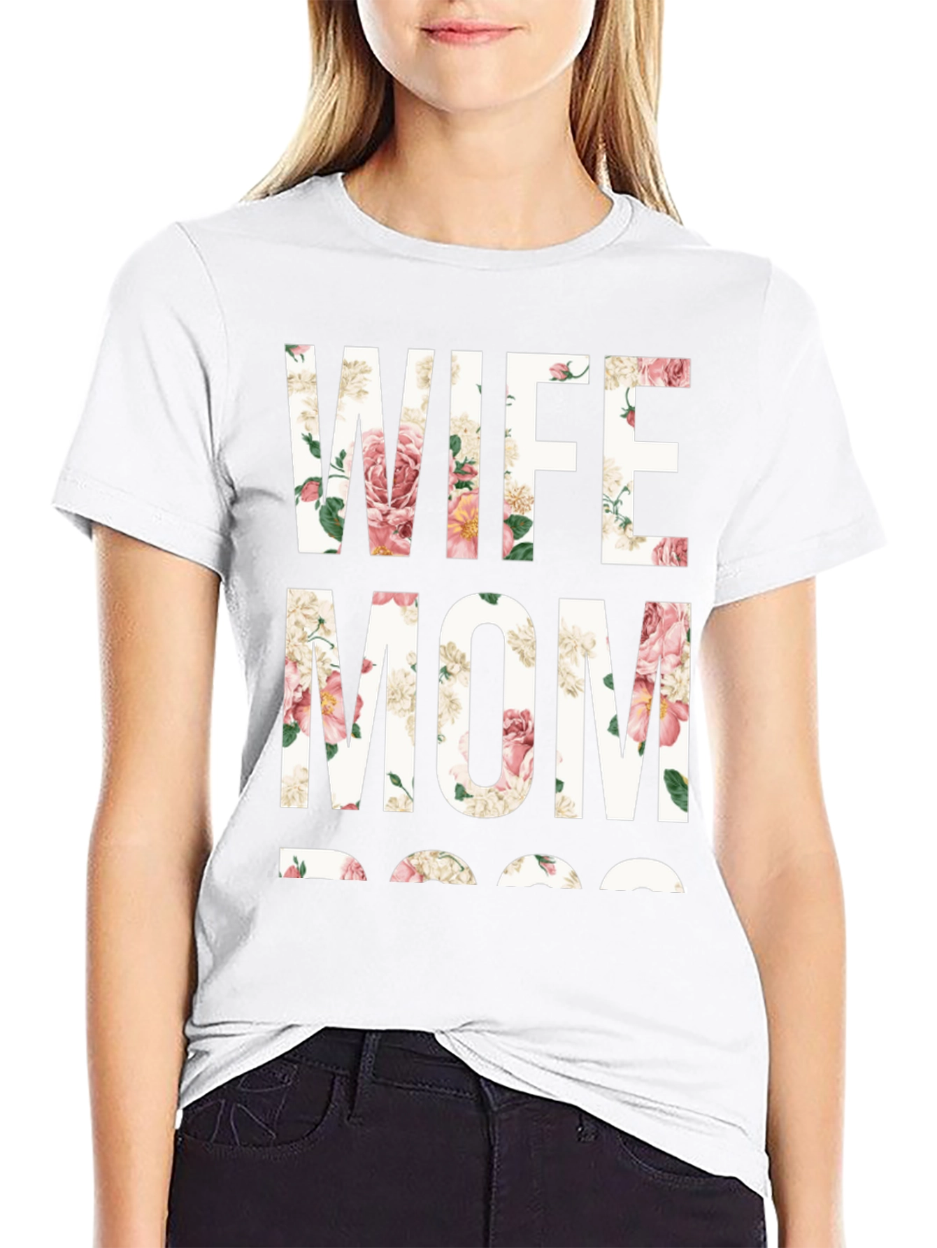 Floral Wife Mom Boss Graphic T-Shirt