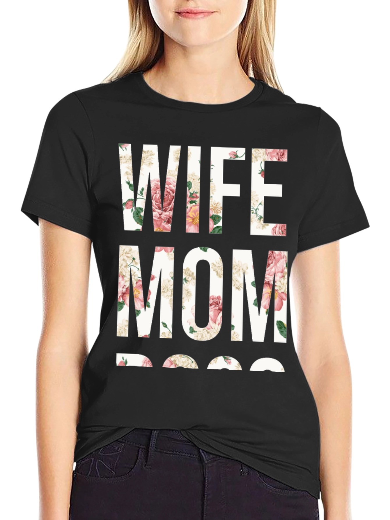 Floral Wife Mom Boss Graphic T-Shirt
