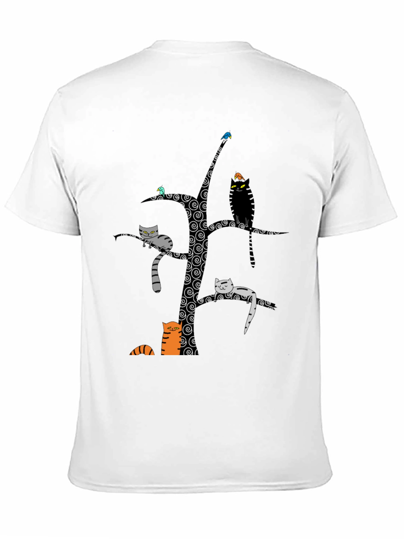 Whimsical Cat Tree Graphic Tee - Unisex Black Cotton