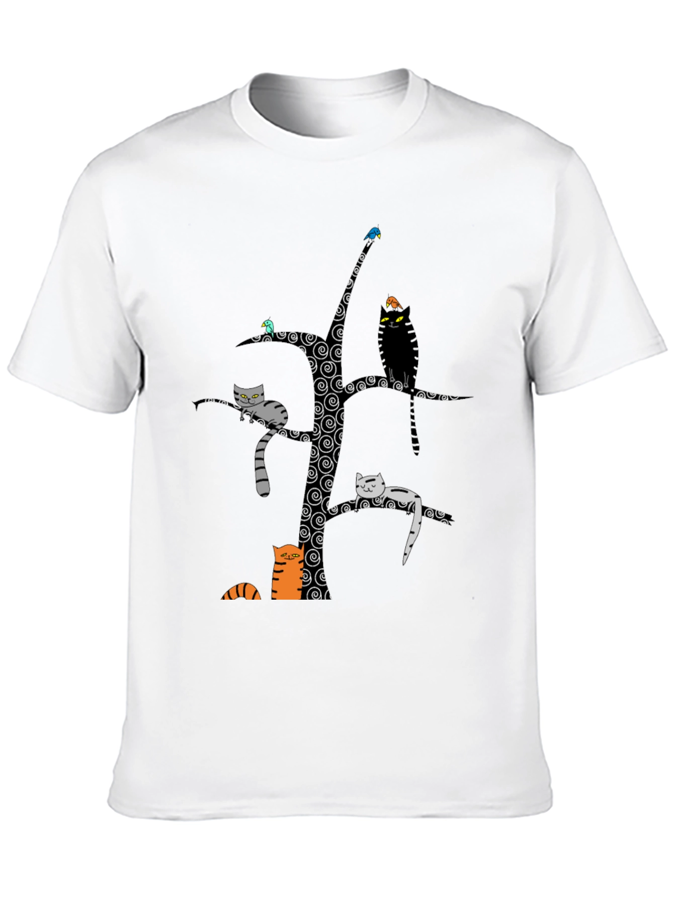 Whimsical Cat Tree Graphic Tee - Unisex Black Cotton