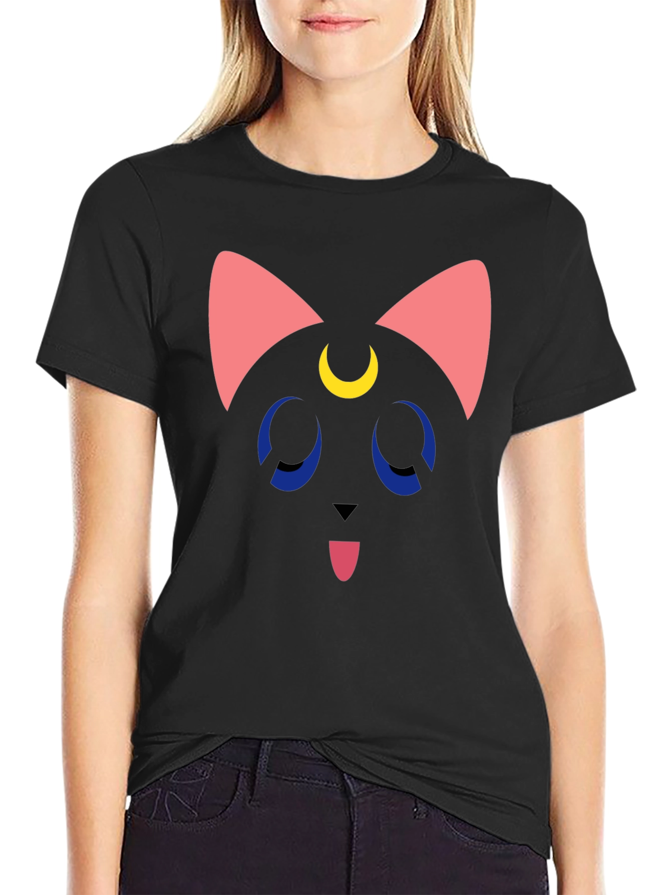 Luna Cat Graphic T-Shirt - Black