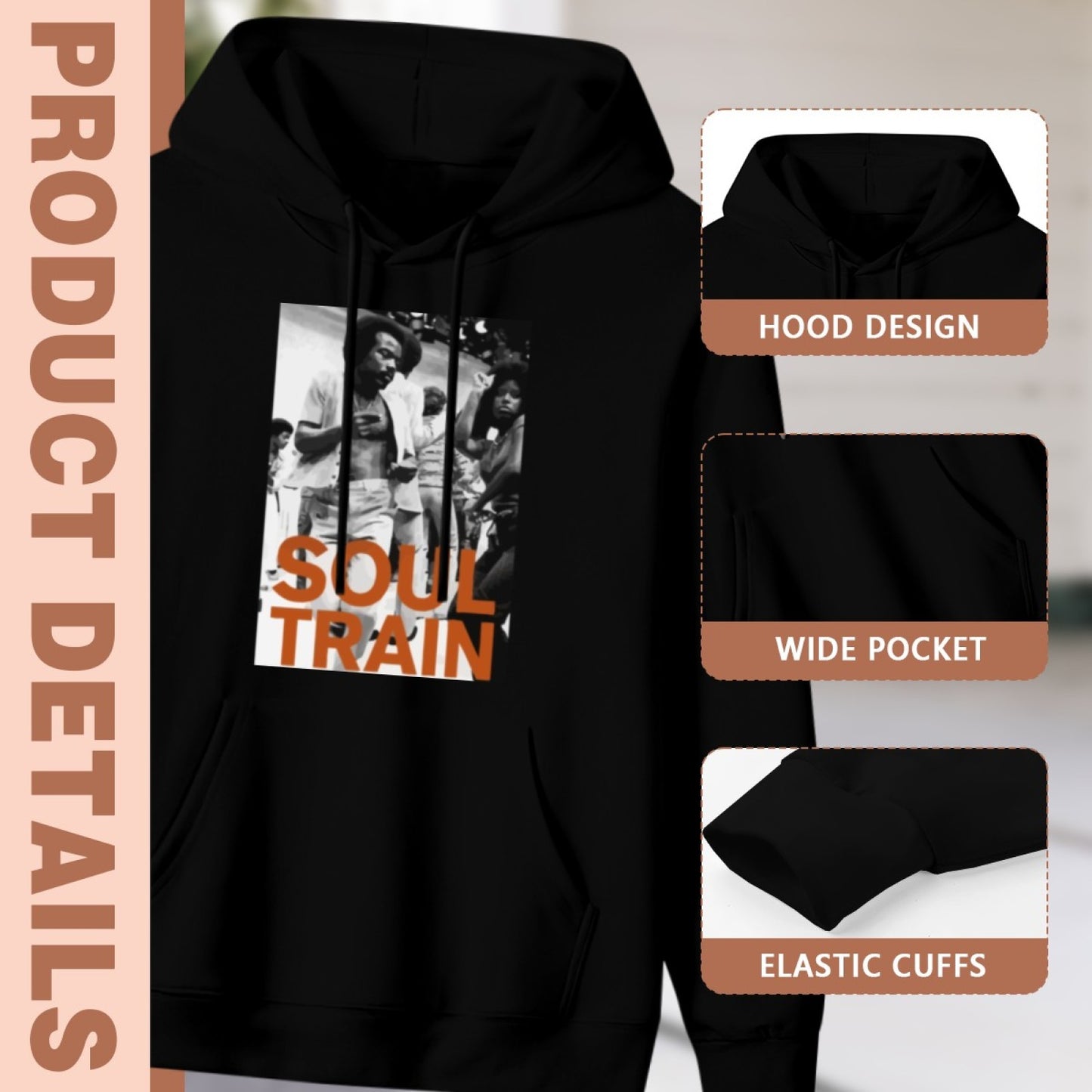 Stylish New Unisex Black Hoodie - Desert Cactus Pattern - Comfortable Hoodie - American Direct Shipping