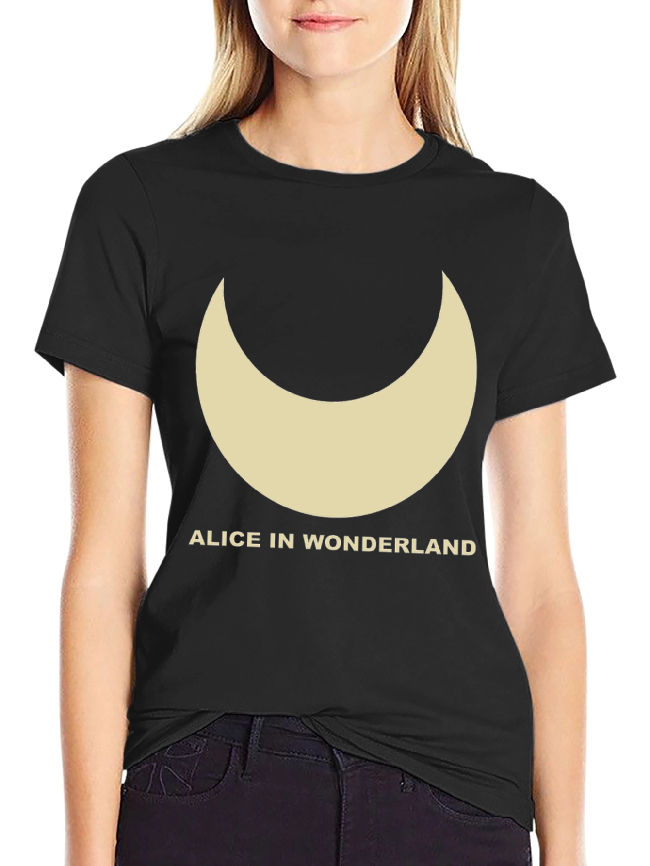 Alice in Wonderland Crescent Moon Black T-Shirt