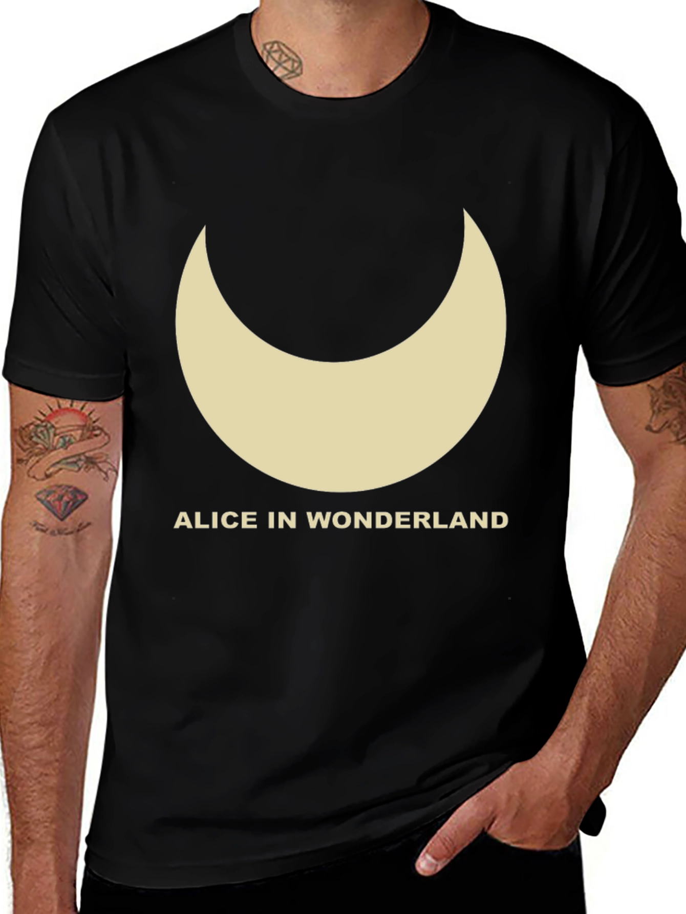 Alice in Wonderland Crescent Moon Black T-Shirt