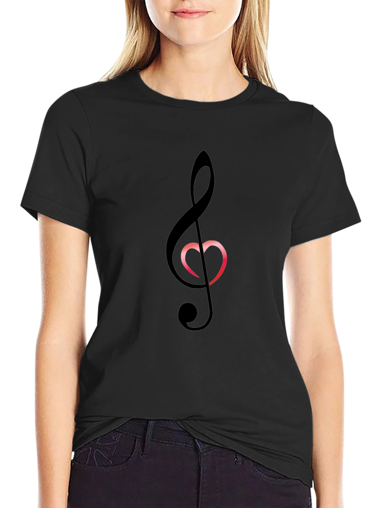 Musical Heart T-Shirt - Black Cotton Blend Tee