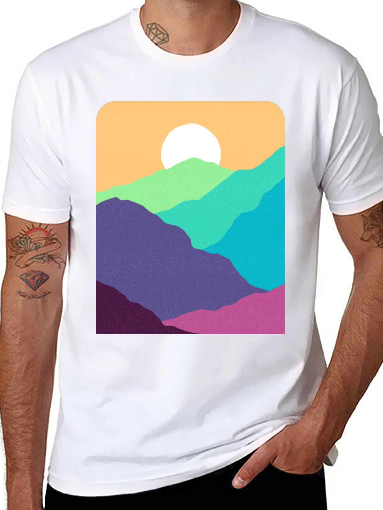 Retro Mountainscape Graphic Tee - Black