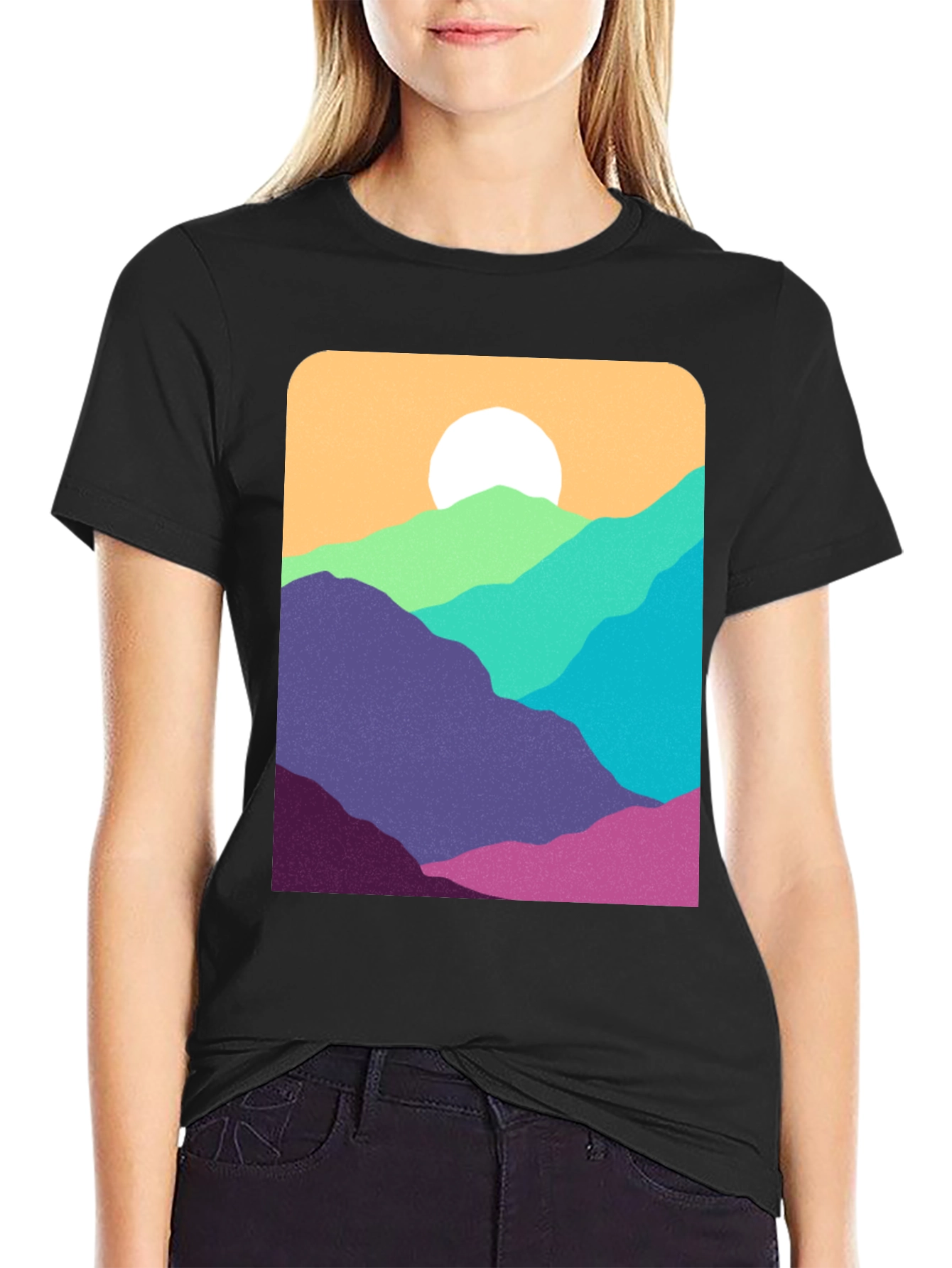 Retro Mountainscape Graphic Tee - Black