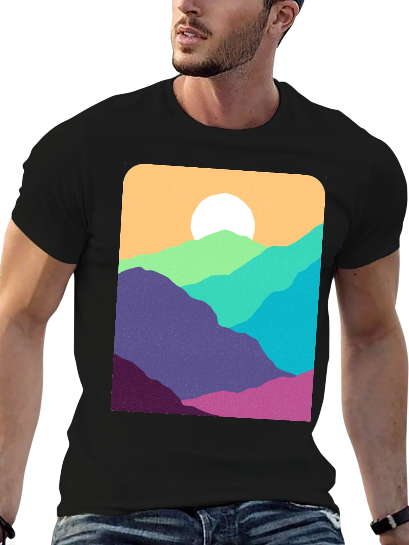 Retro Mountainscape Graphic Tee - Black
