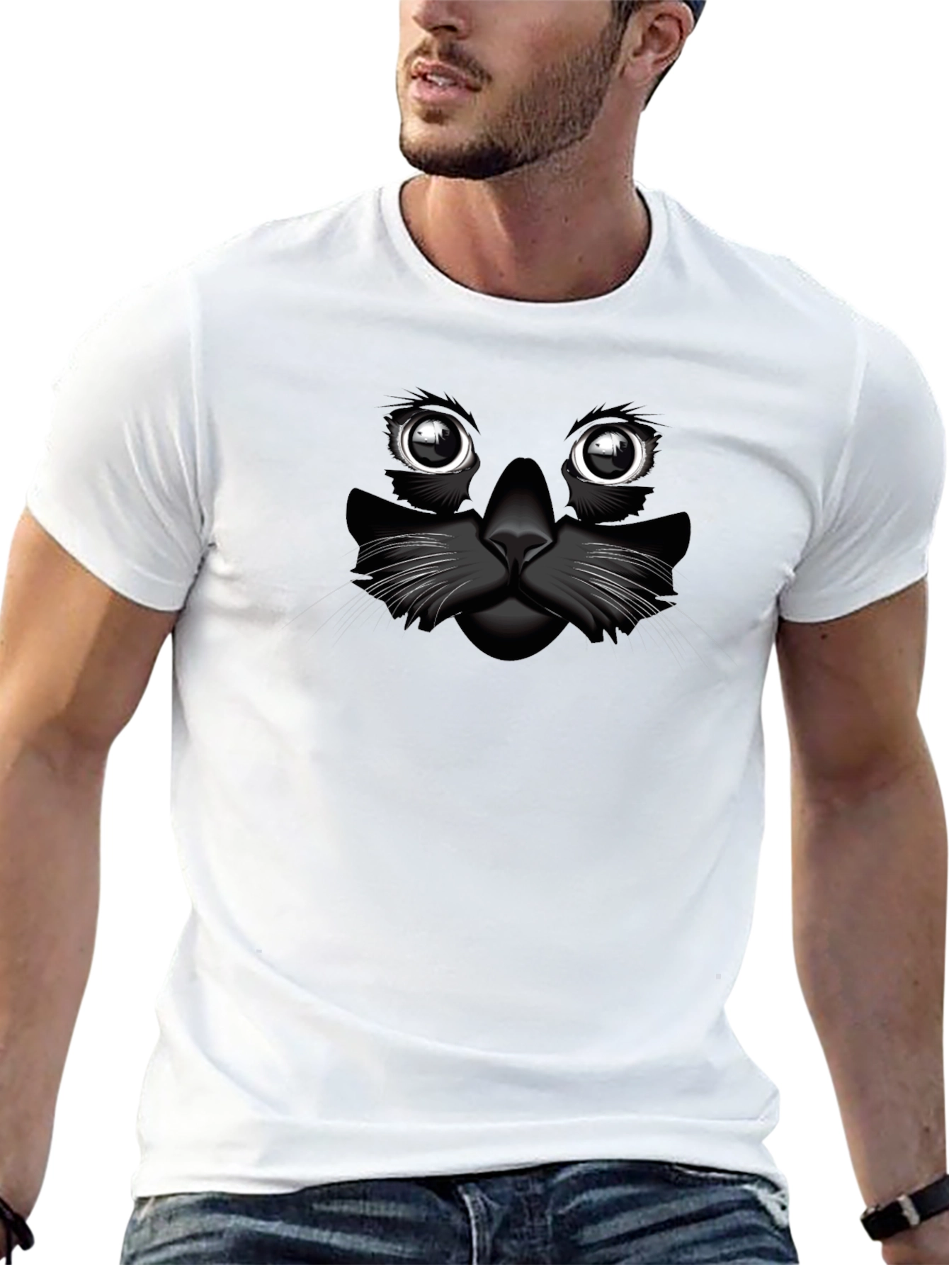 Black Cat Face Graphic T-Shirt