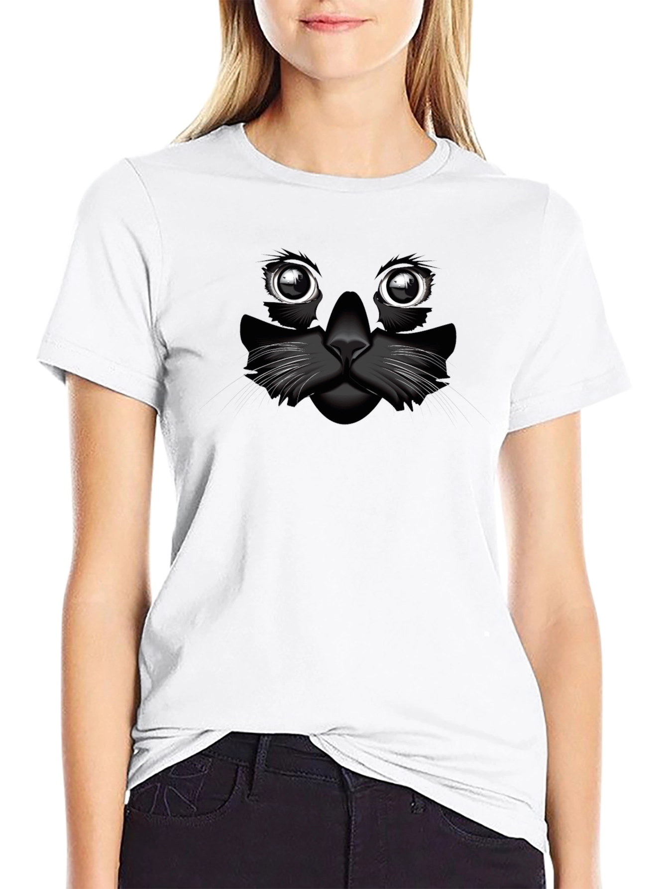 Black Cat Face Graphic T-Shirt