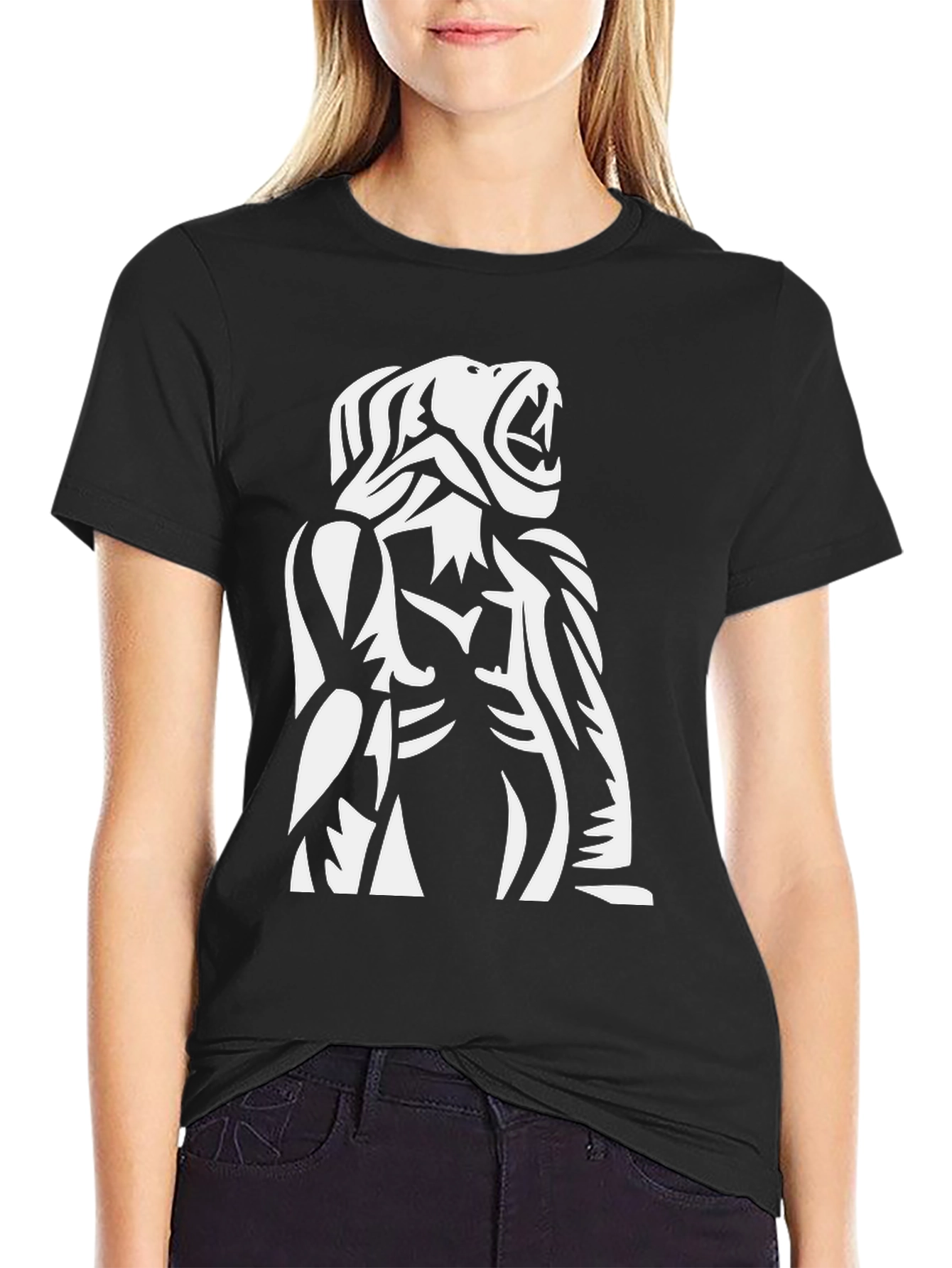 Tribal Gorilla Graphic Print Black T-Shirt