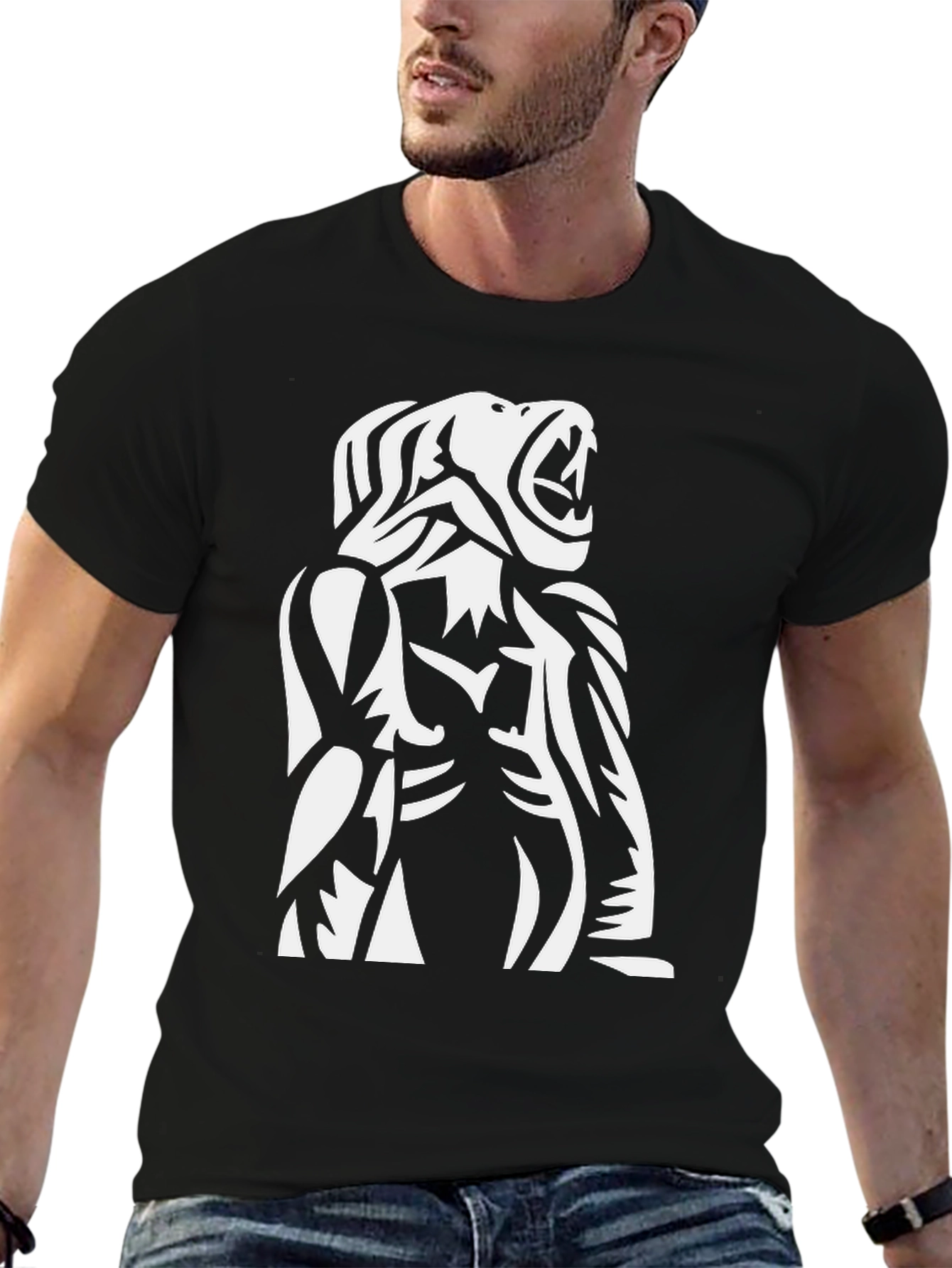Tribal Gorilla Graphic Print Black T-Shirt