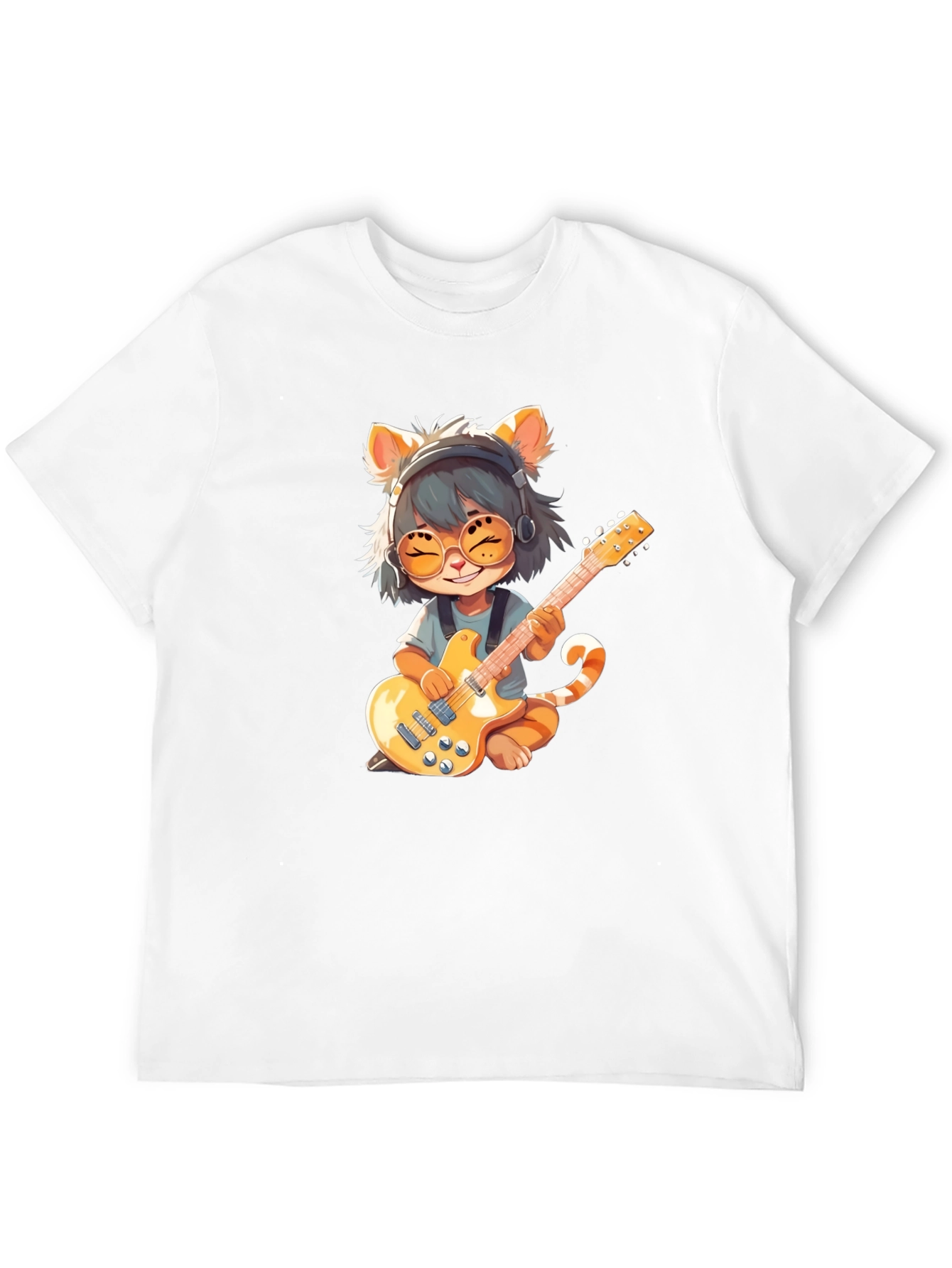 Cat Guitarist Graphic T-Shirt - Rock On!