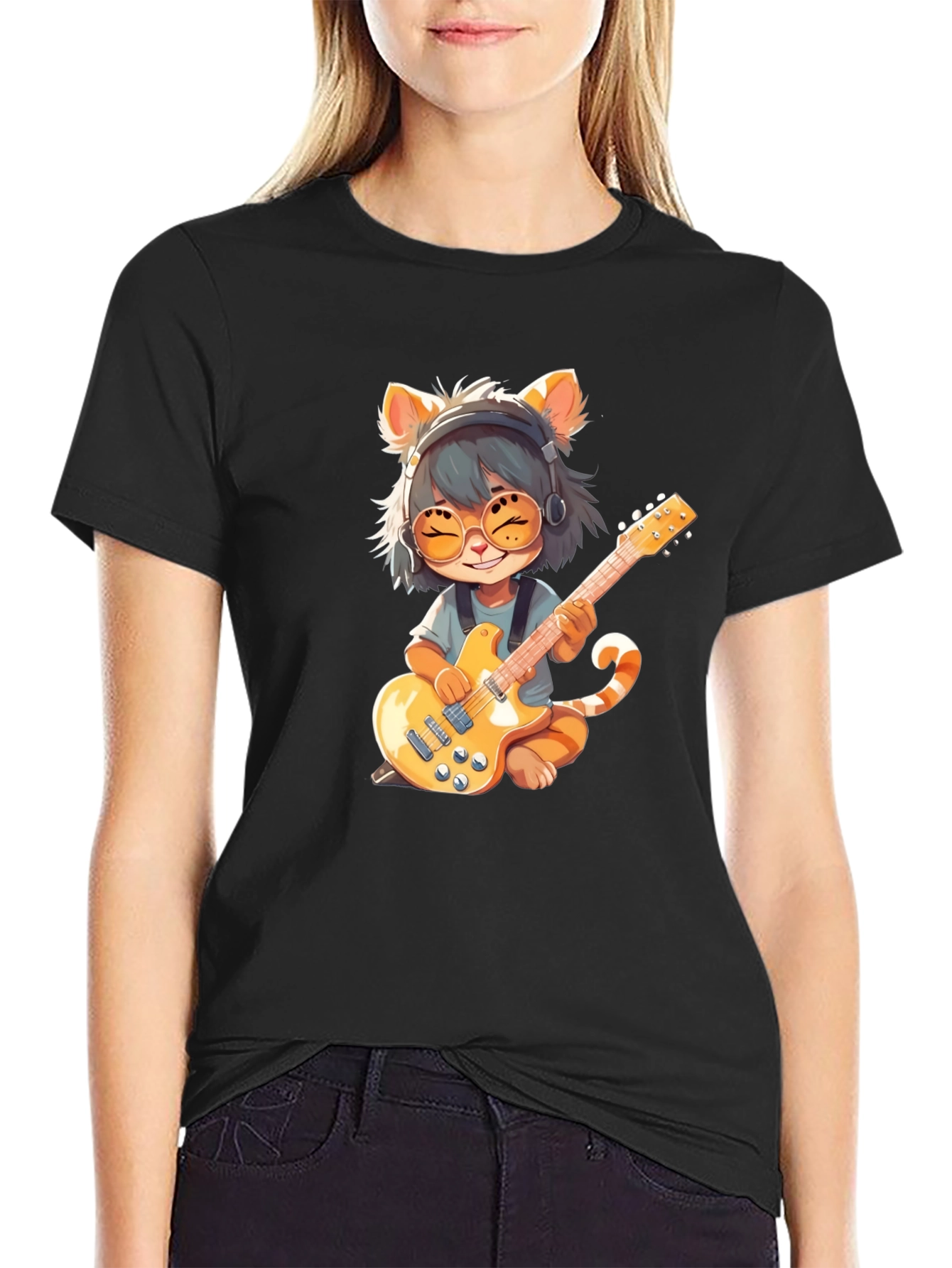 Cat Guitarist Graphic T-Shirt - Rock On!