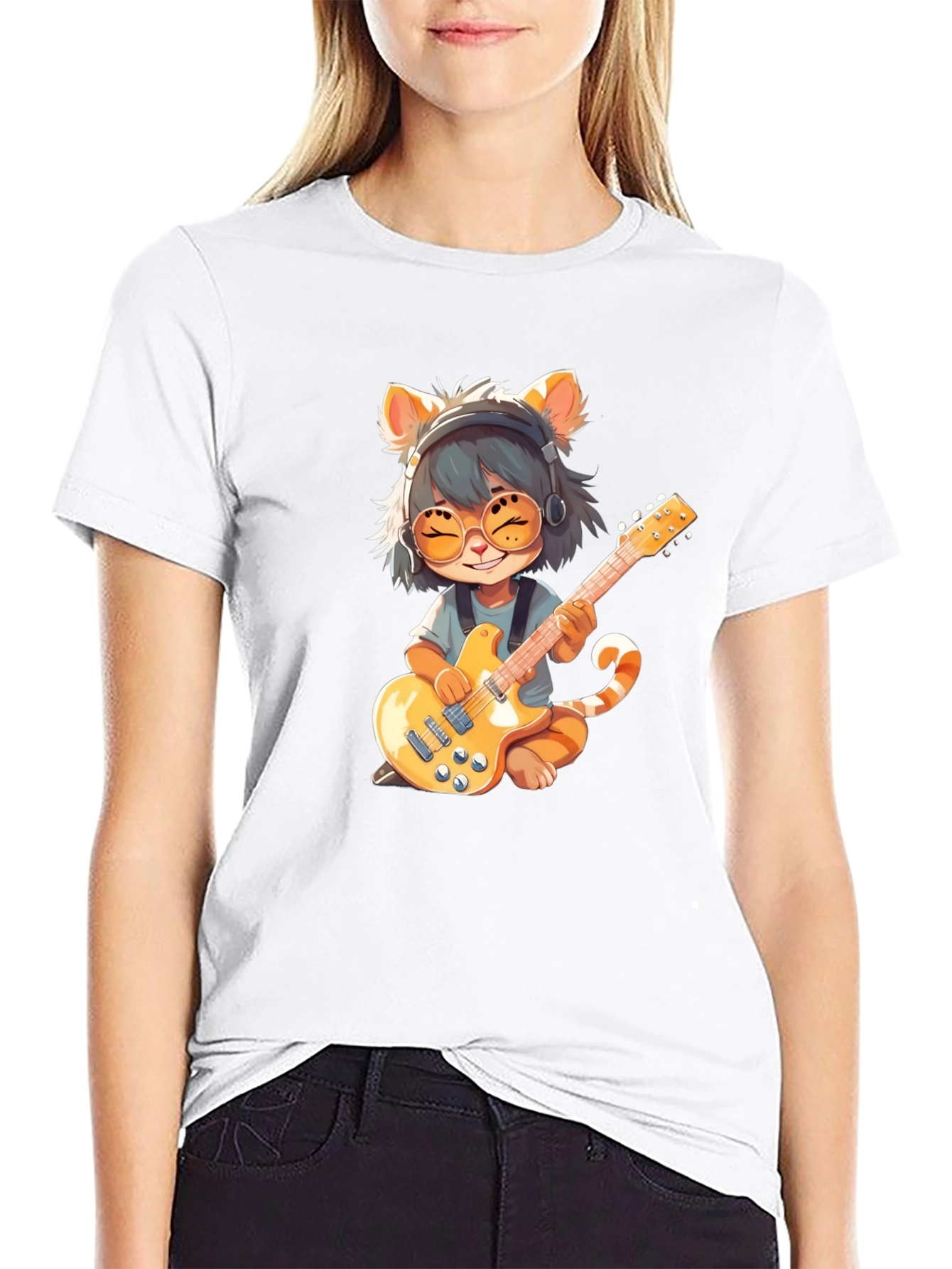 Cat Guitarist Graphic T-Shirt - Rock On!