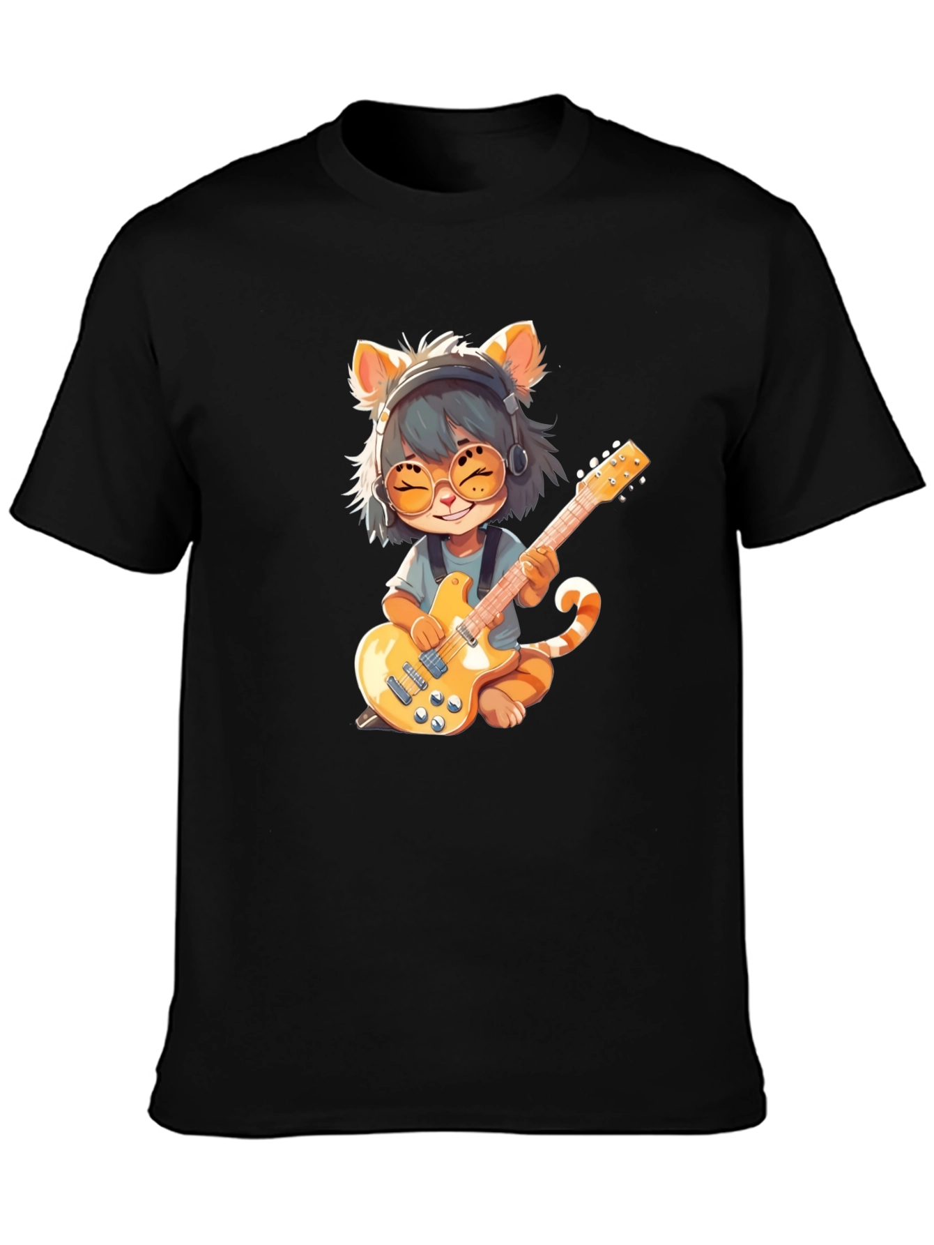 Cat Guitarist Graphic T-Shirt - Rock On!