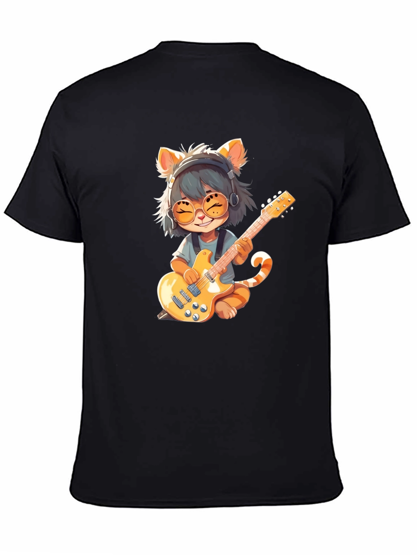 Cat Guitarist Graphic T-Shirt - Rock On!