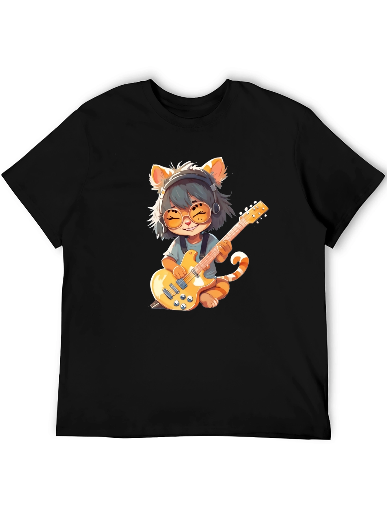 Cat Guitarist Graphic T-Shirt - Rock On!