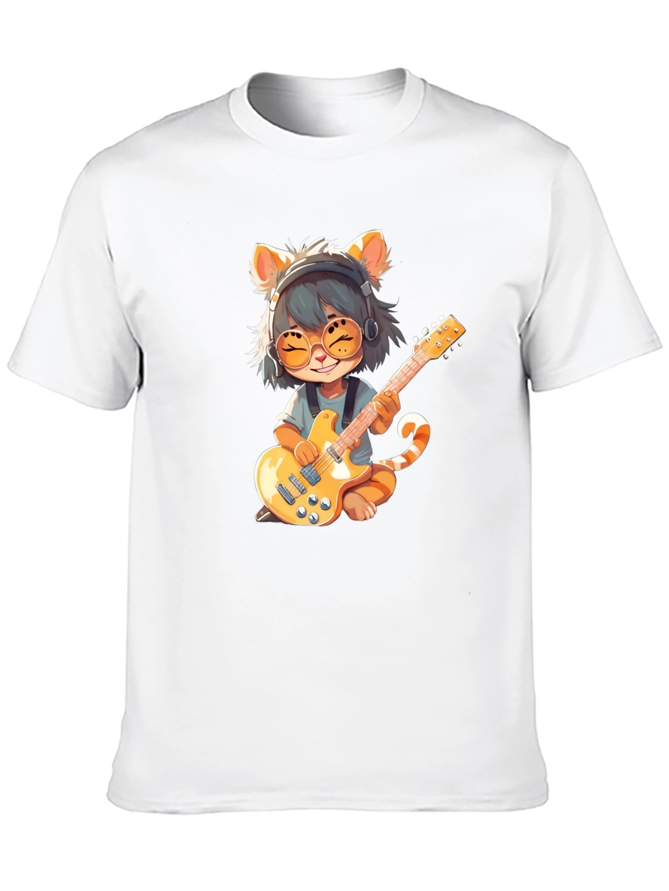 Cat Guitarist Graphic T-Shirt - Rock On!
