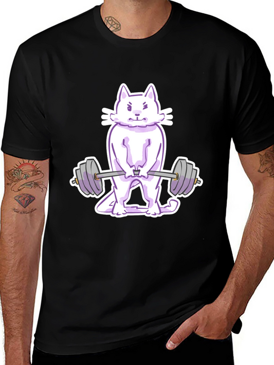 Cat Lifting Weights Graphic Tee - Black