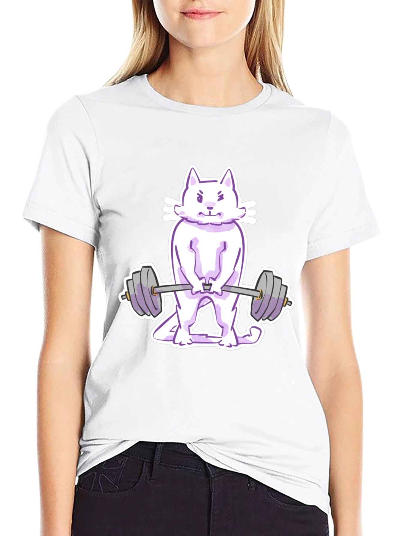 Cat Lifting Weights Graphic Tee - Black