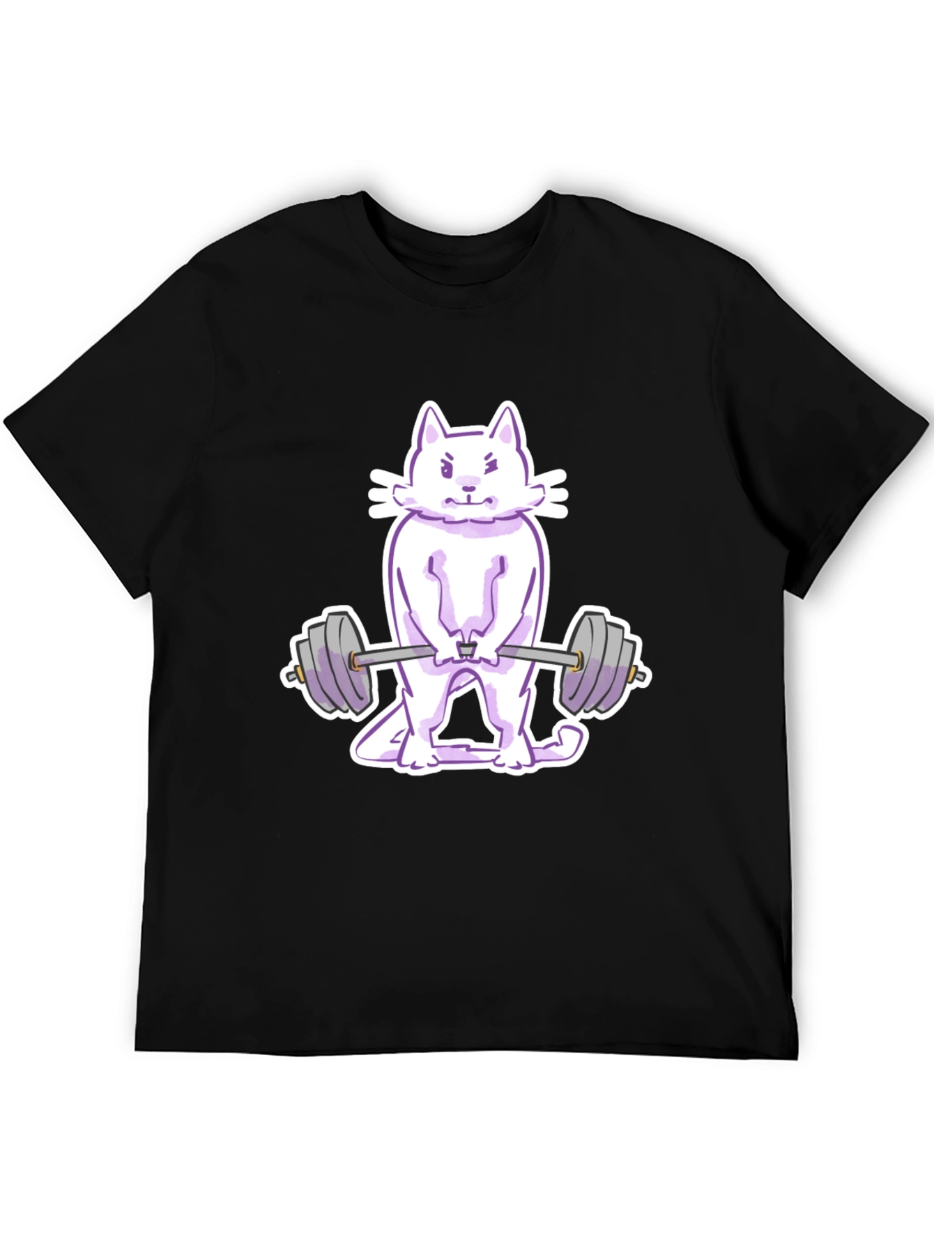 Cat Lifting Weights Graphic Tee - Black