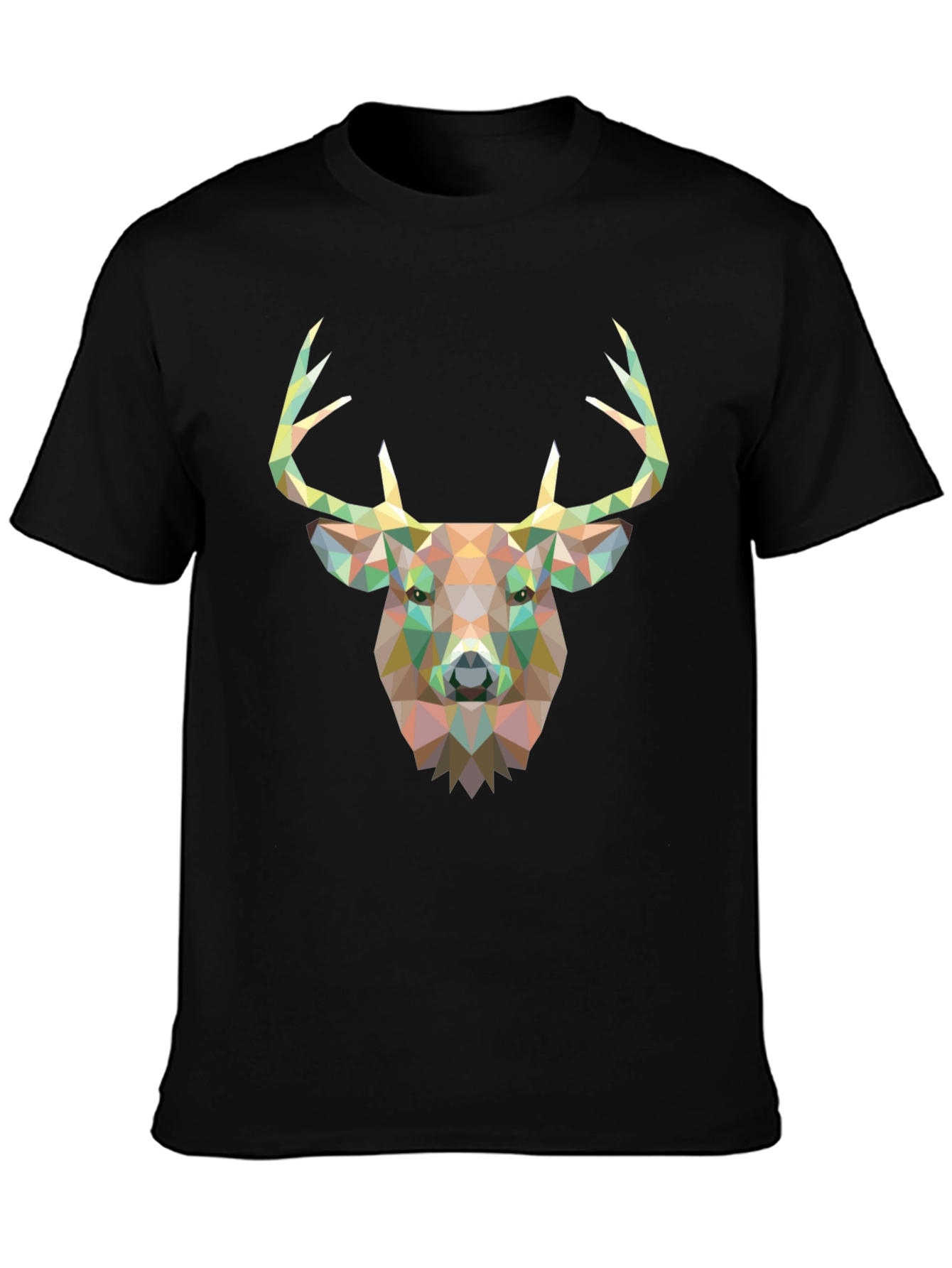 Geometric Deer Head Graphic Black T-Shirt