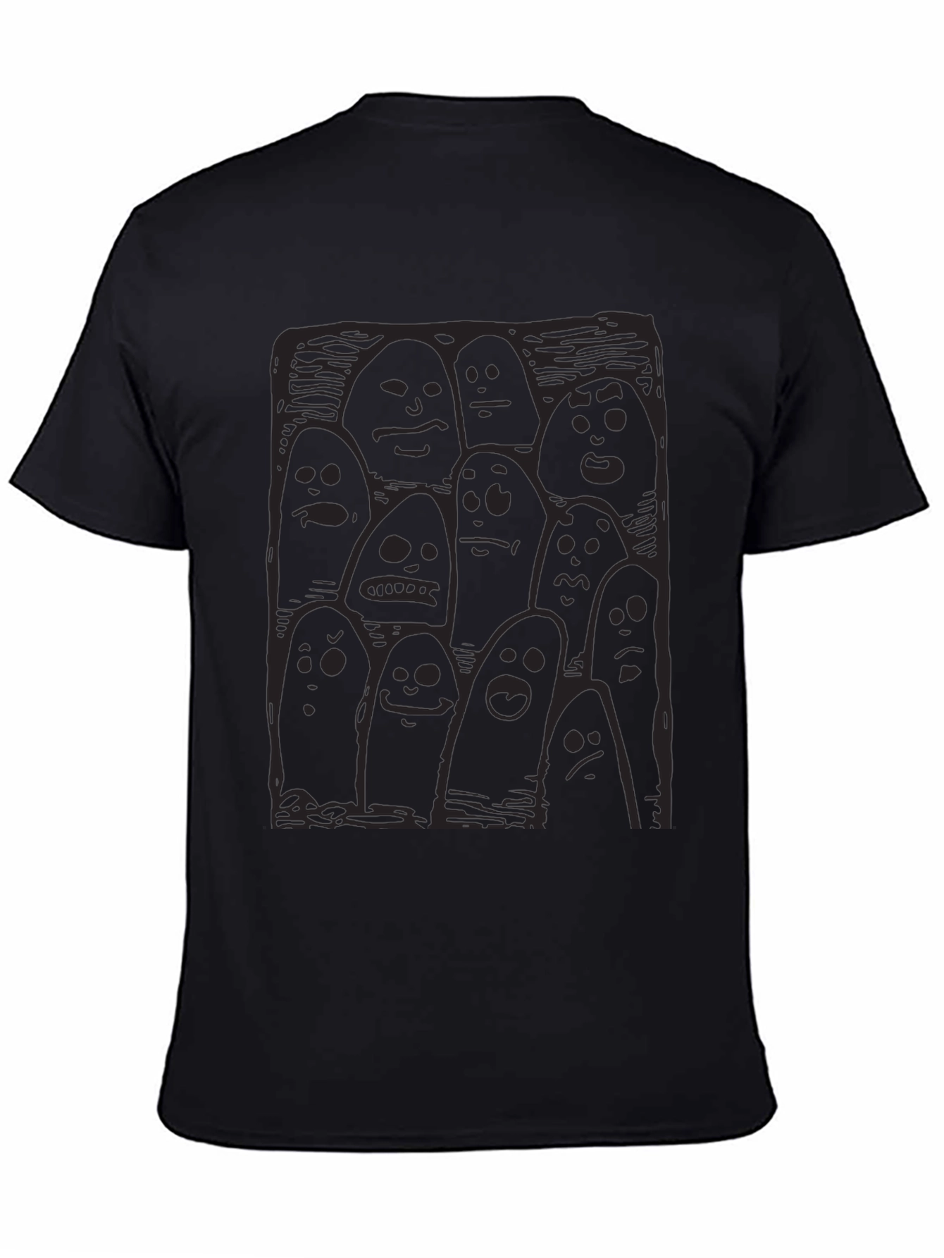 Whimsical Ghost Print Black T-Shirt