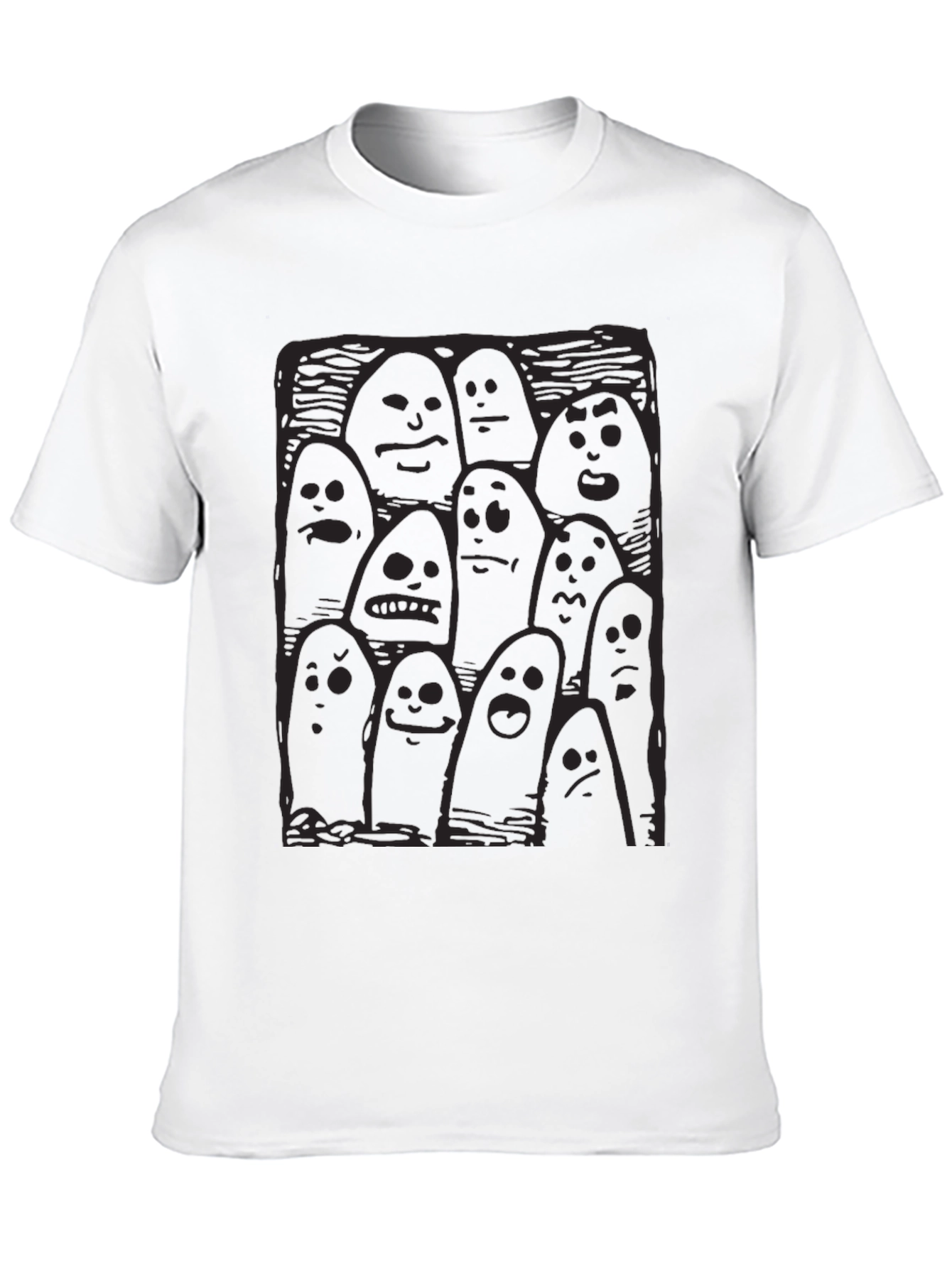Whimsical Ghost Print Black T-Shirt