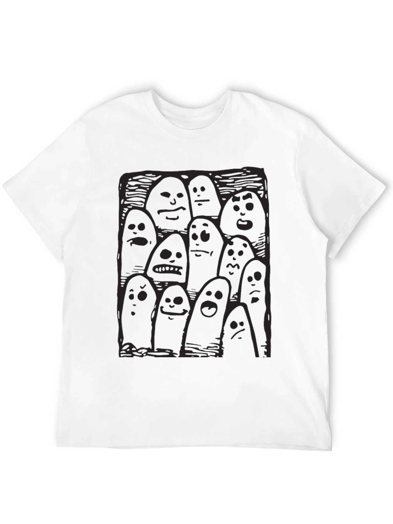 Whimsical Ghost Print Black T-Shirt