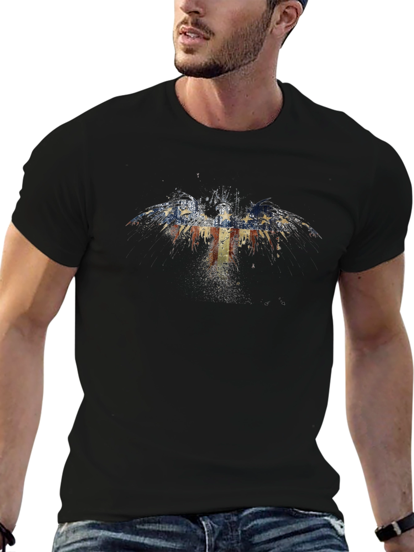 American Flag Eagle Graphic Black T-Shirt